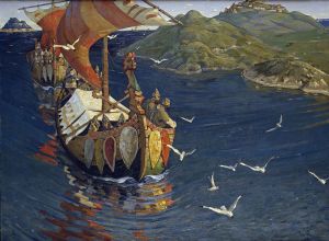 «Nicholas Roerich, Guests from Overseas» de Nikolái Roerich - Myseum by name of Nicolas Roerich. Disponible bajo la licencia Dominio público vía Wikimedia Commons - http://commons.wikimedia.org/wiki/File:Nicholas_Roerich,_Guests_from_Overseas.jpg#/media/File:Nicholas_Roerich,_Guests_from_Overseas.jpg